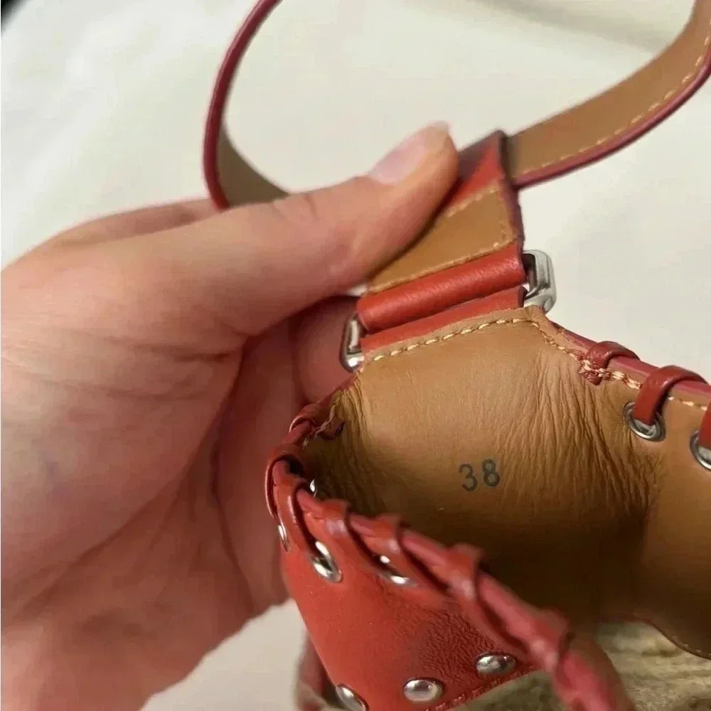 NWOT SEE BY CHLOÉ Yuna Rust Red Orange Espadrille Ankle Leather Sandals Size 8